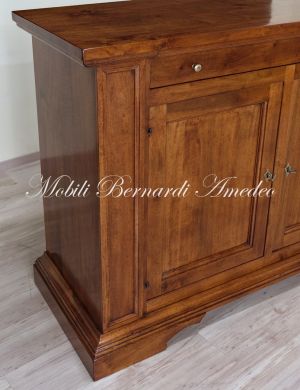 Handcrafted sideboard made of solid walnut with 3 Piedmontese style doors